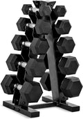 BIMME Barbell Rubber Coated Dumbbell Weight Set with Vertical Rack