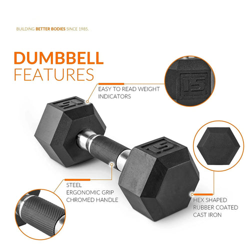 BIMME Barbell Rubber Coated Dumbbell Weight Set with Vertical Rack