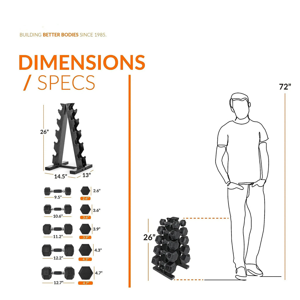 BIMME Barbell Rubber Coated Dumbbell Weight Set with Vertical Rack