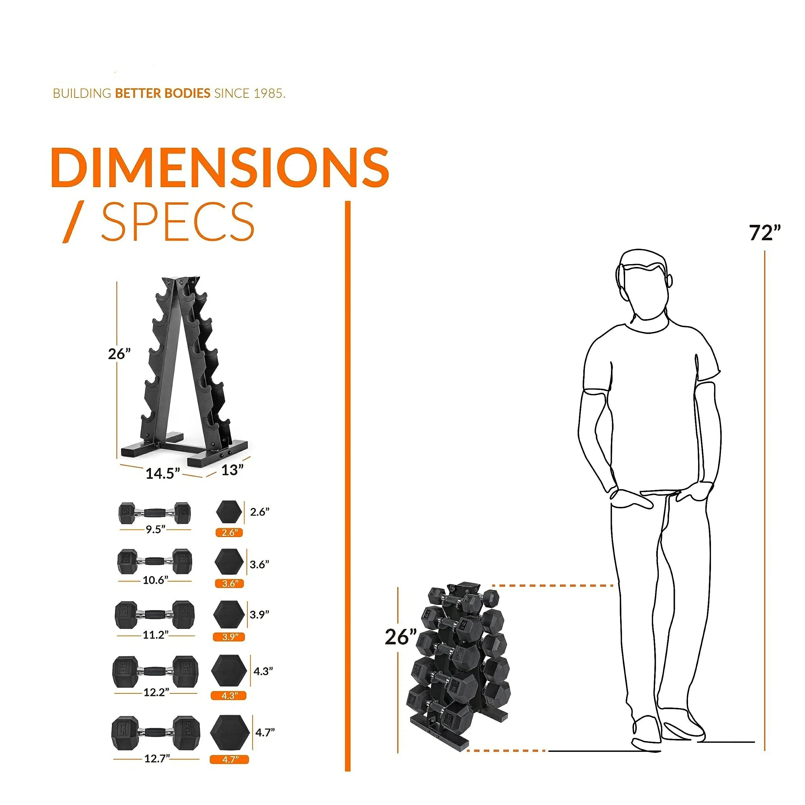 BIMME Barbell Rubber Coated Dumbbell Weight Set with Vertical Rack