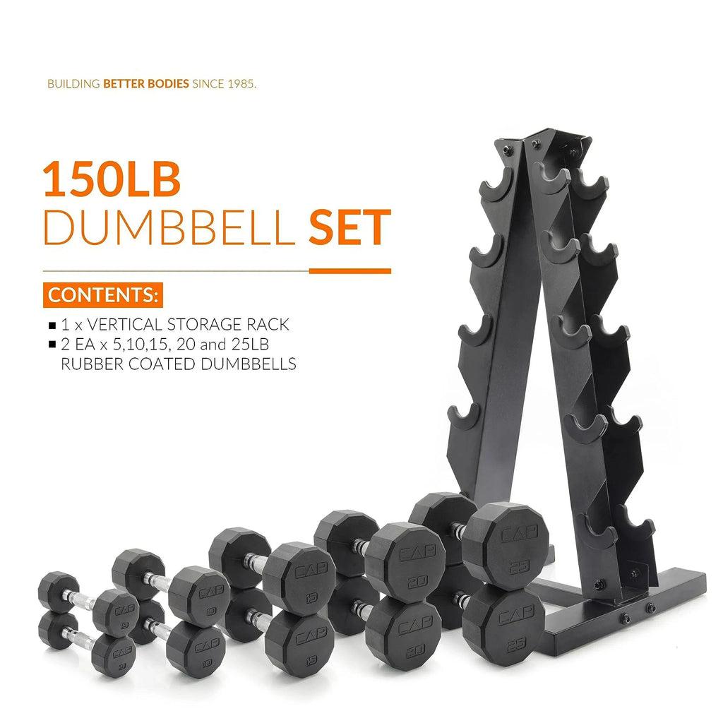 BIMME Barbell Rubber Coated Dumbbell Weight Set with Vertical Rack