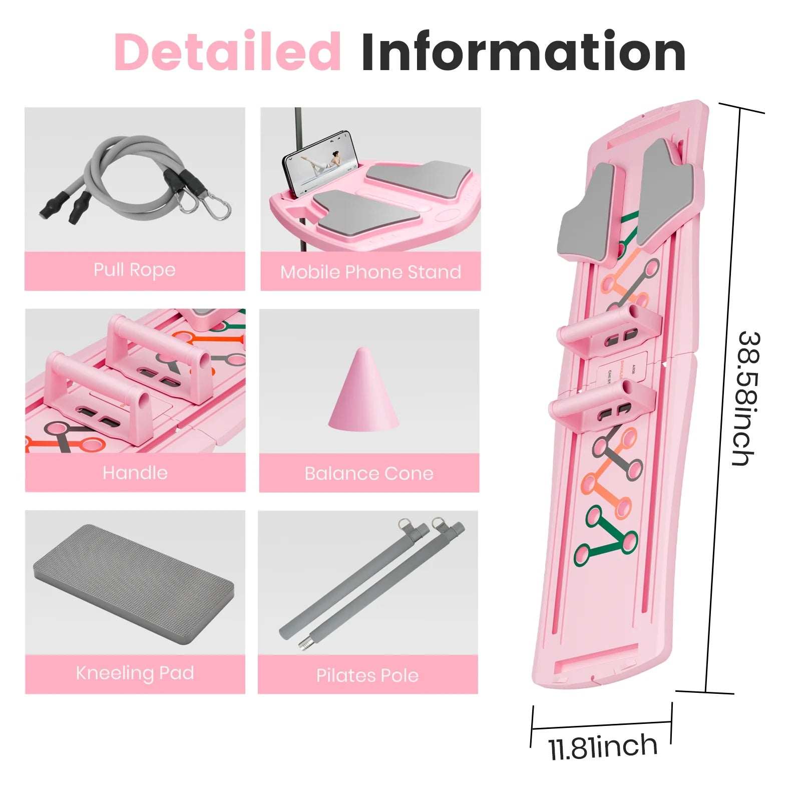 BIMME 7 in 1 Foldable Pilates Board, Pilates Reformer Set