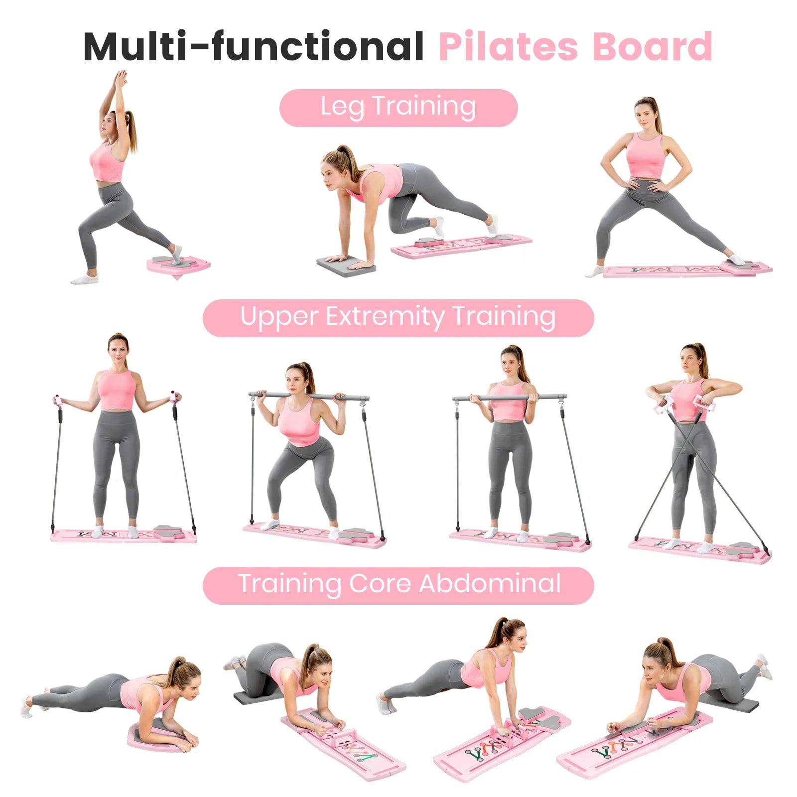 BIMME 7 in 1 Foldable Pilates Board, Pilates Reformer Set