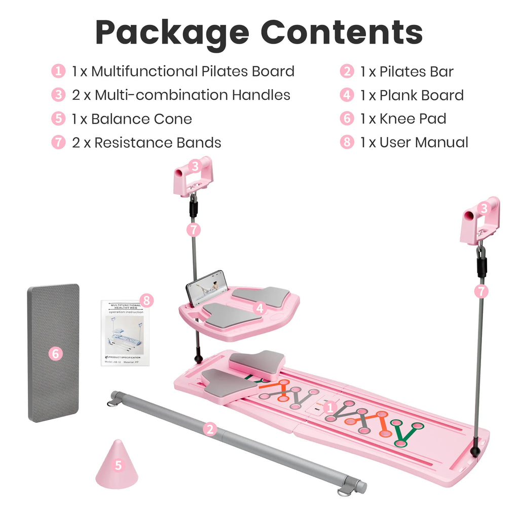 BIMME 7 in 1 Foldable Pilates Board, Pilates Reformer Set