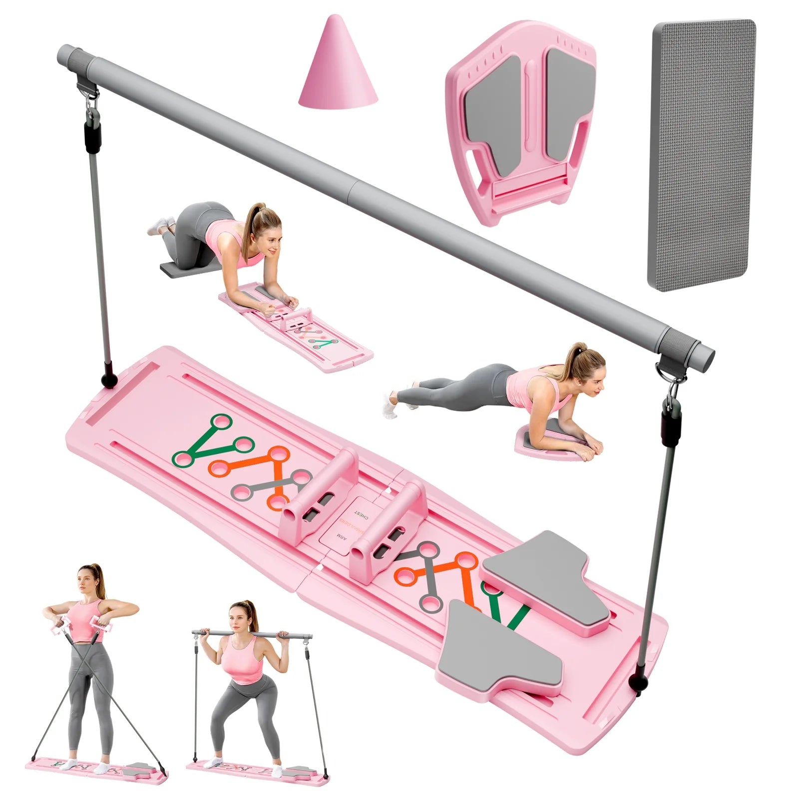 BIMME 7 in 1 Foldable Pilates Board, Pilates Reformer Set